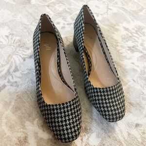 J. Jill Penelope Houndstooth Gray Black Block Heel Pumps Size 7.5